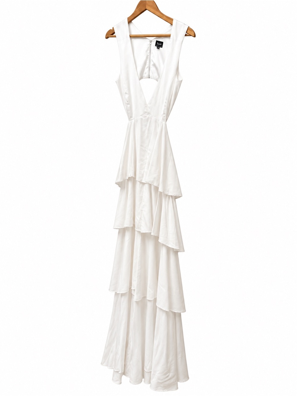Bardot White Deep V Tiered Ruffle Maxi Dress